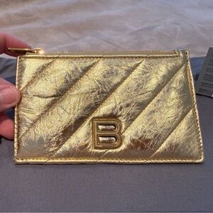 Balenciaga Metallic Gold Quilted Card Holder